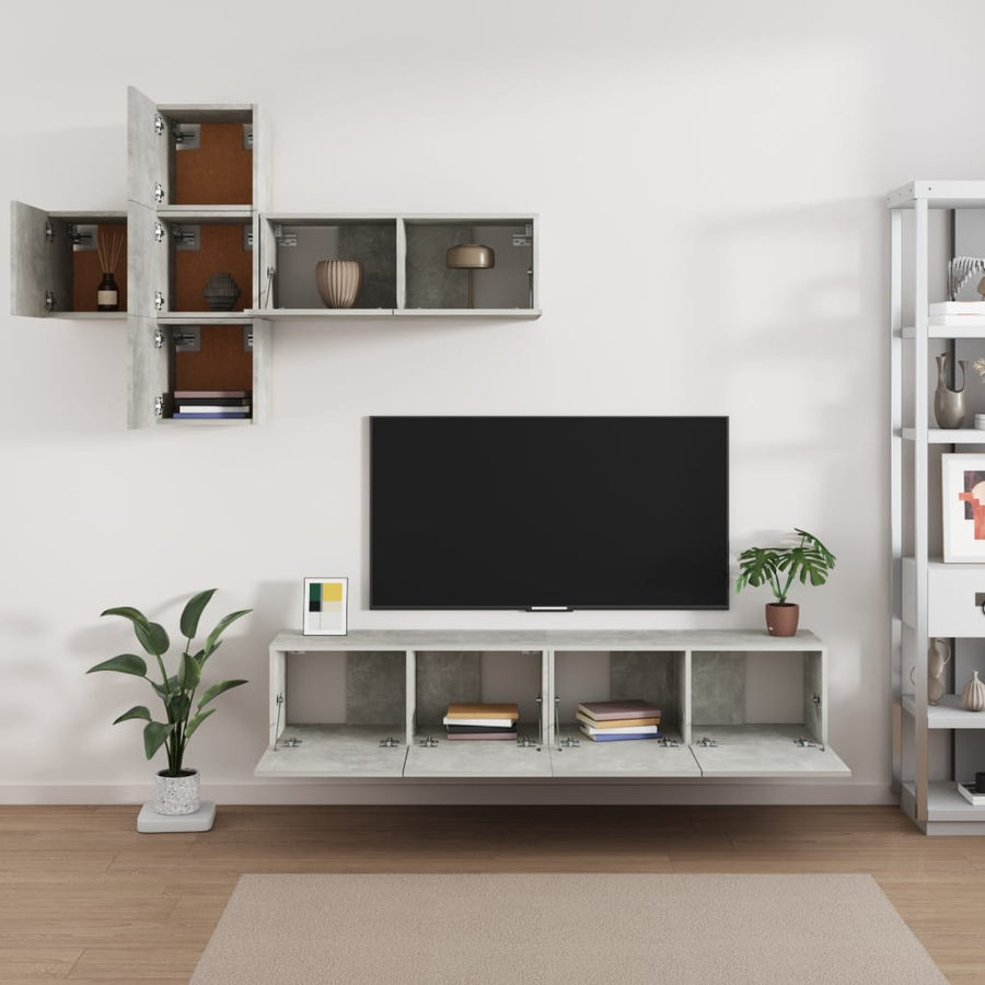 7-Delige Tv-Meubelset Bewerkt Hout 80 x 30 x 30 cm Betongrijs
