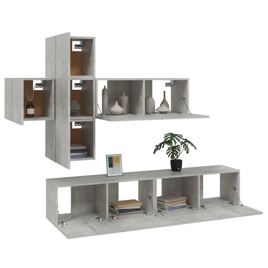 7-Delige Tv-Meubelset Bewerkt Hout 80 x 30 x 30 cm Betongrijs