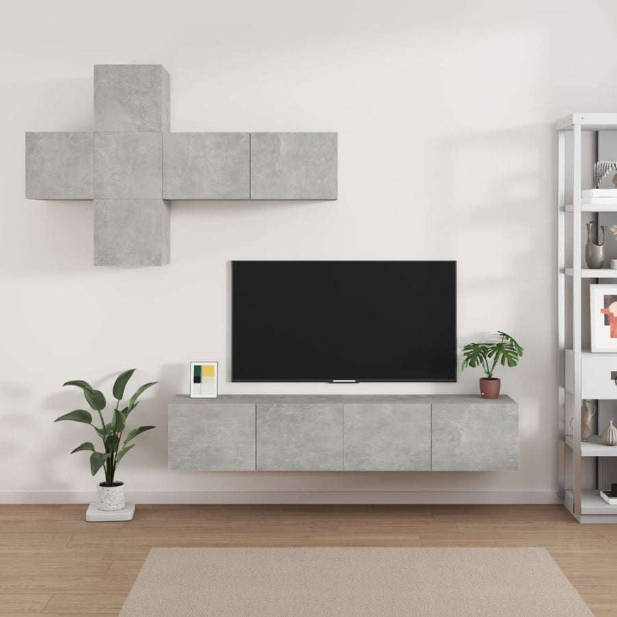 7-Delige Tv-Meubelset Bewerkt Hout 80 x 30 x 30 cm Betongrijs
