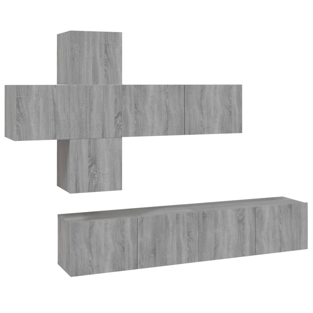 -Delige Tv-Meubelset Bewerkt Hout Eikenkleurig 80 x 30 x 30 cm Grijs sonoma