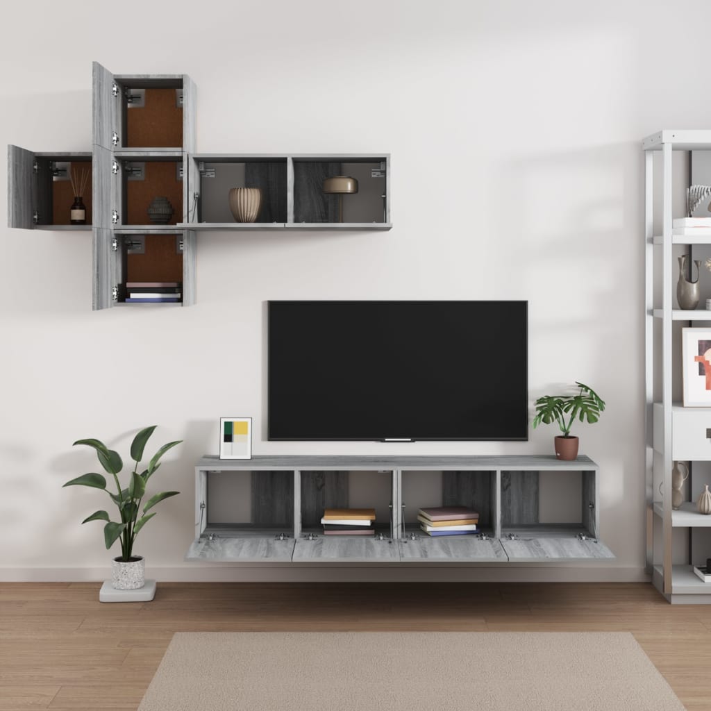 -Delige Tv-Meubelset Bewerkt Hout Eikenkleurig 80 x 30 x 30 cm Grijs sonoma