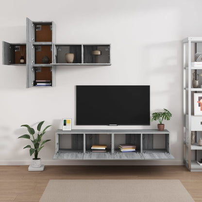 -Delige Tv-Meubelset Bewerkt Hout Eikenkleurig 80 x 30 x 30 cm Grijs sonoma