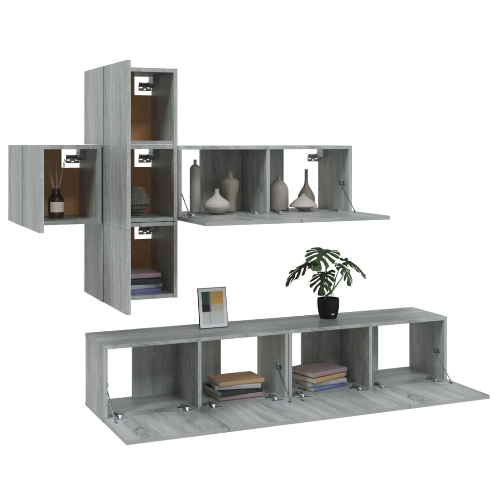 -Delige Tv-Meubelset Bewerkt Hout Eikenkleurig 80 x 30 x 30 cm Grijs sonoma