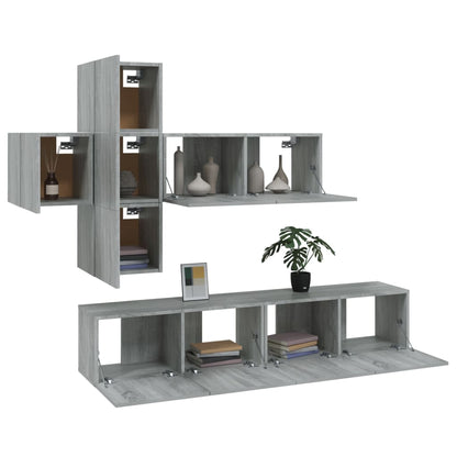 -Delige Tv-Meubelset Bewerkt Hout Eikenkleurig 80 x 30 x 30 cm Grijs sonoma