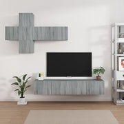 Tv-meubelset 7-delig bewerkt hout grijs