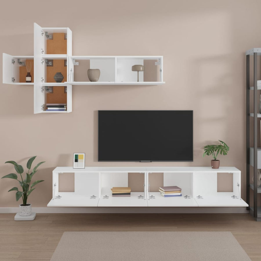 -Delige Tv-Meubelset Bewerkt Hout 100 x 30 x 30 cm Wit