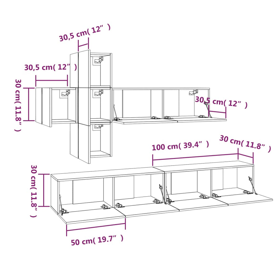 -Delige Tv-Meubelset Bewerkt Hout 100 x 30 x 30 cm Wit