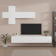 Tv-meubelset 7-delig bewerkt hout wit