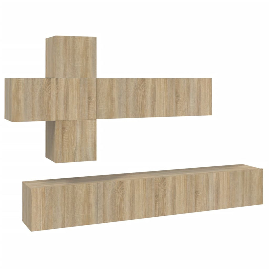 7-Delige Tv-Meubelset Bewerkt Hout Kleurig 100 x 30 x 30 cm Sonoma eiken