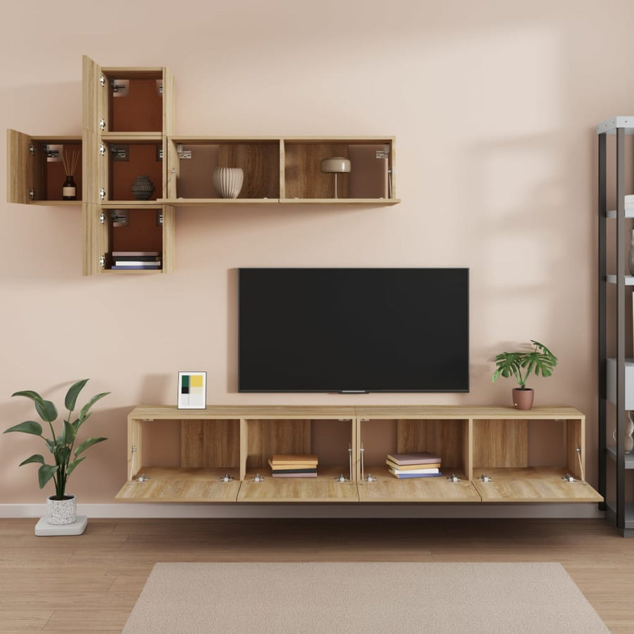 7-Delige Tv-Meubelset Bewerkt Hout Kleurig 100 x 30 x 30 cm Sonoma eiken