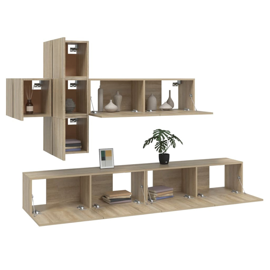 7-Delige Tv-Meubelset Bewerkt Hout Kleurig 100 x 30 x 30 cm Sonoma eiken