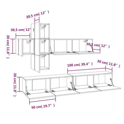 7-Delige Tv-Meubelset Bewerkt Hout Kleurig 100 x 30 x 30 cm Sonoma eiken