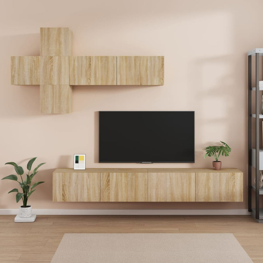 7-Delige Tv-Meubelset Bewerkt Hout Kleurig 100 x 30 x 30 cm Sonoma eiken