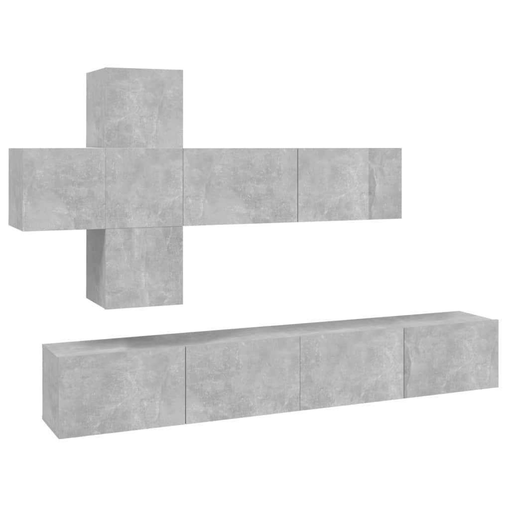 7-Delige Tv-Meubelset Bewerkt Hout 100 x 30 x 30 cm Betongrijs