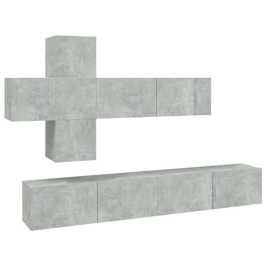 7-Delige Tv-Meubelset Bewerkt Hout 100 x 30 x 30 cm Betongrijs