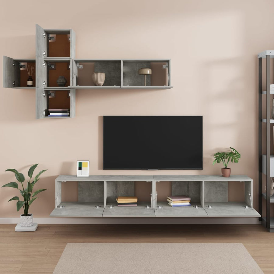 7-Delige Tv-Meubelset Bewerkt Hout 100 x 30 x 30 cm Betongrijs