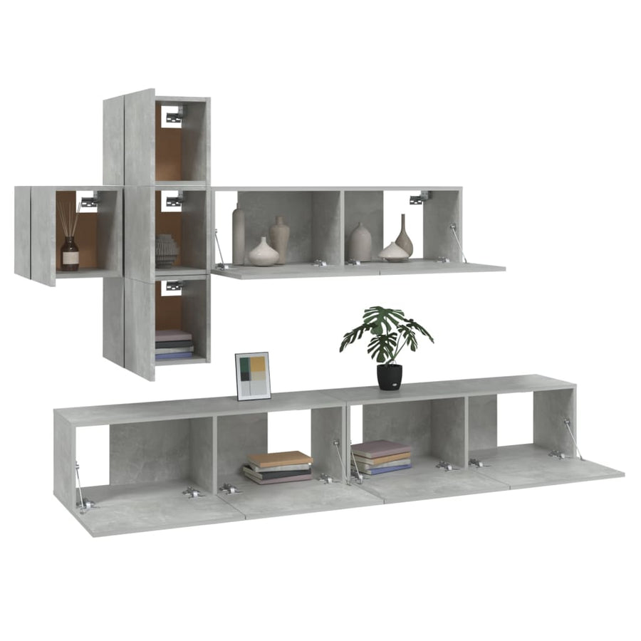7-Delige Tv-Meubelset Bewerkt Hout 100 x 30 x 30 cm Betongrijs
