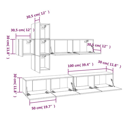 7-Delige Tv-Meubelset Bewerkt Hout 100 x 30 x 30 cm Betongrijs