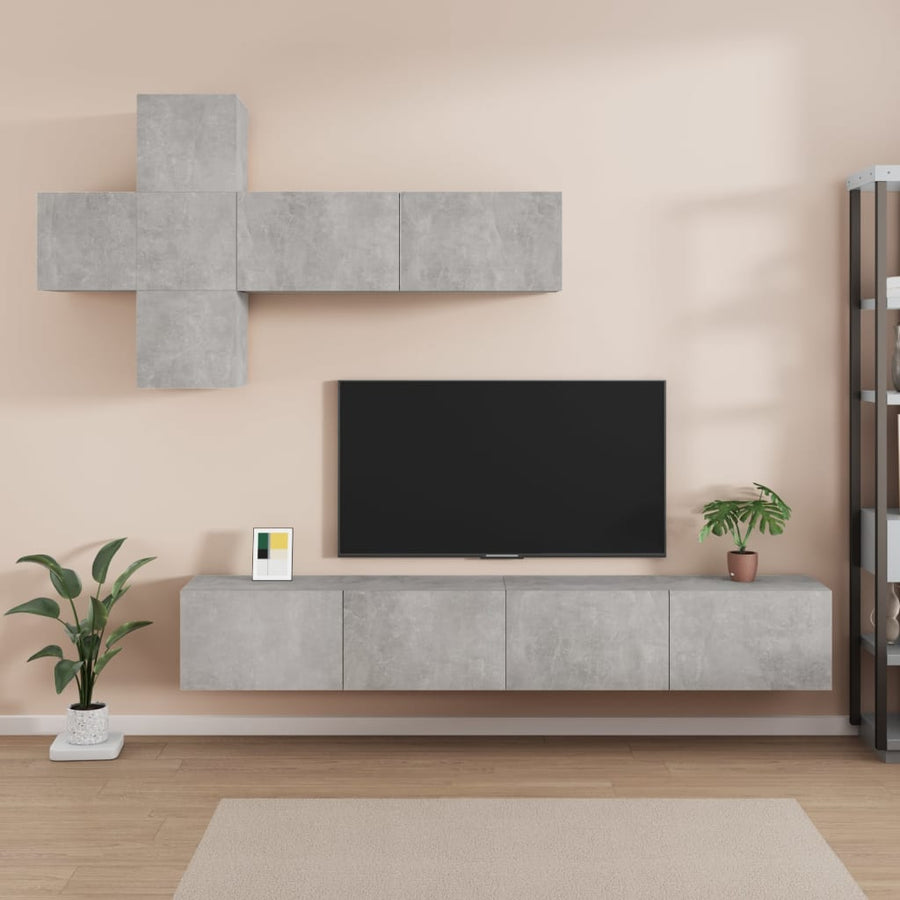 7-Delige Tv-Meubelset Bewerkt Hout 100 x 30 x 30 cm Betongrijs