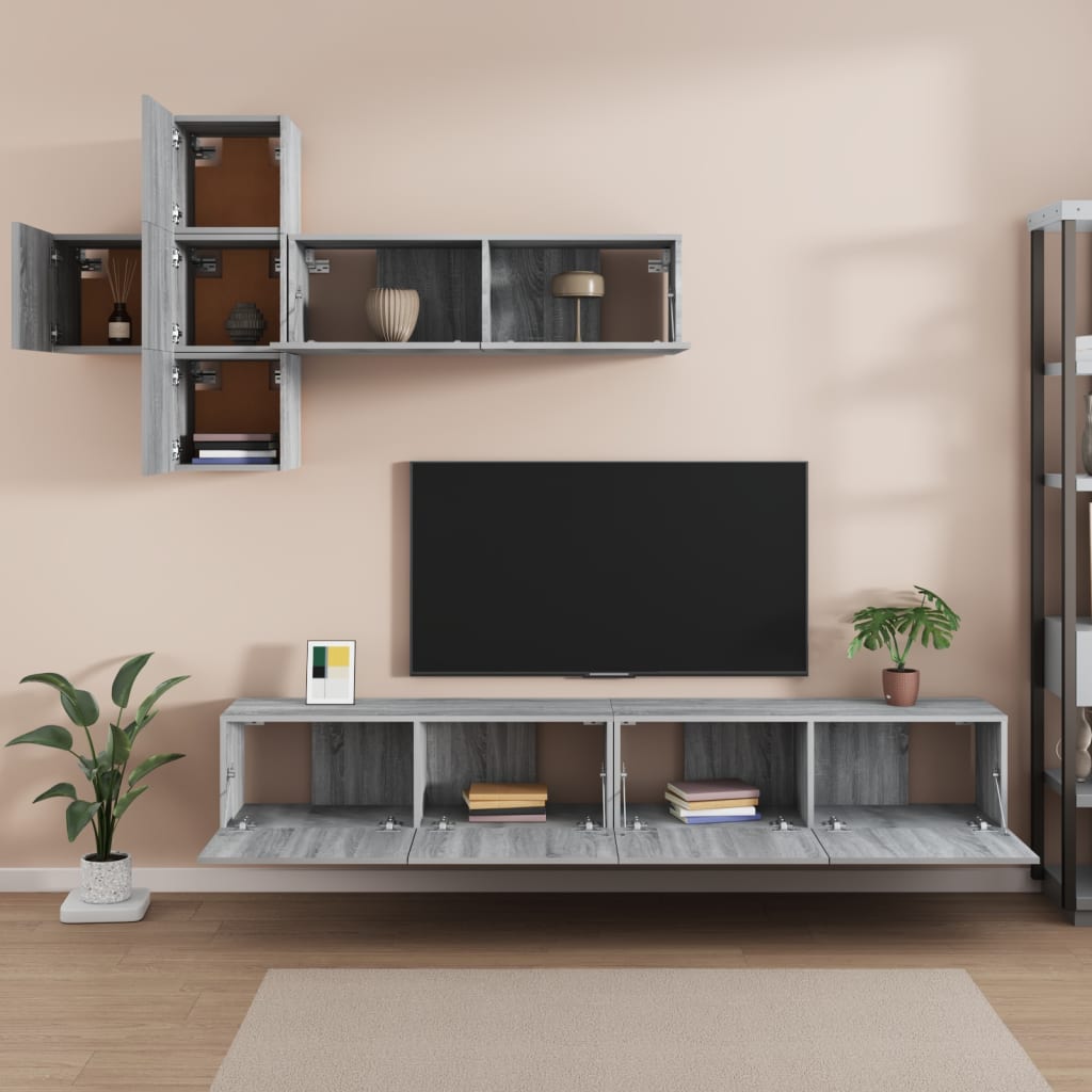 -Delige Tv-Meubelset Bewerkt Hout Eikenkleurig 100 x 30 x 30 cm Grijs sonoma