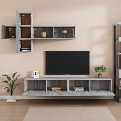 -Delige Tv-Meubelset Bewerkt Hout Eikenkleurig 100 x 30 x 30 cm Grijs sonoma