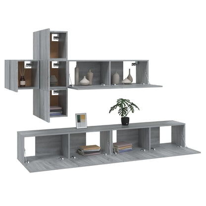 -Delige Tv-Meubelset Bewerkt Hout Eikenkleurig 100 x 30 x 30 cm Grijs sonoma