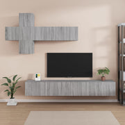 Tv-meubelset 7-delig bewerkt hout grijs