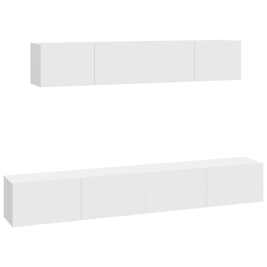 4-Delige Tv-Meubelset Bewerkt Hout 80 cm Wit