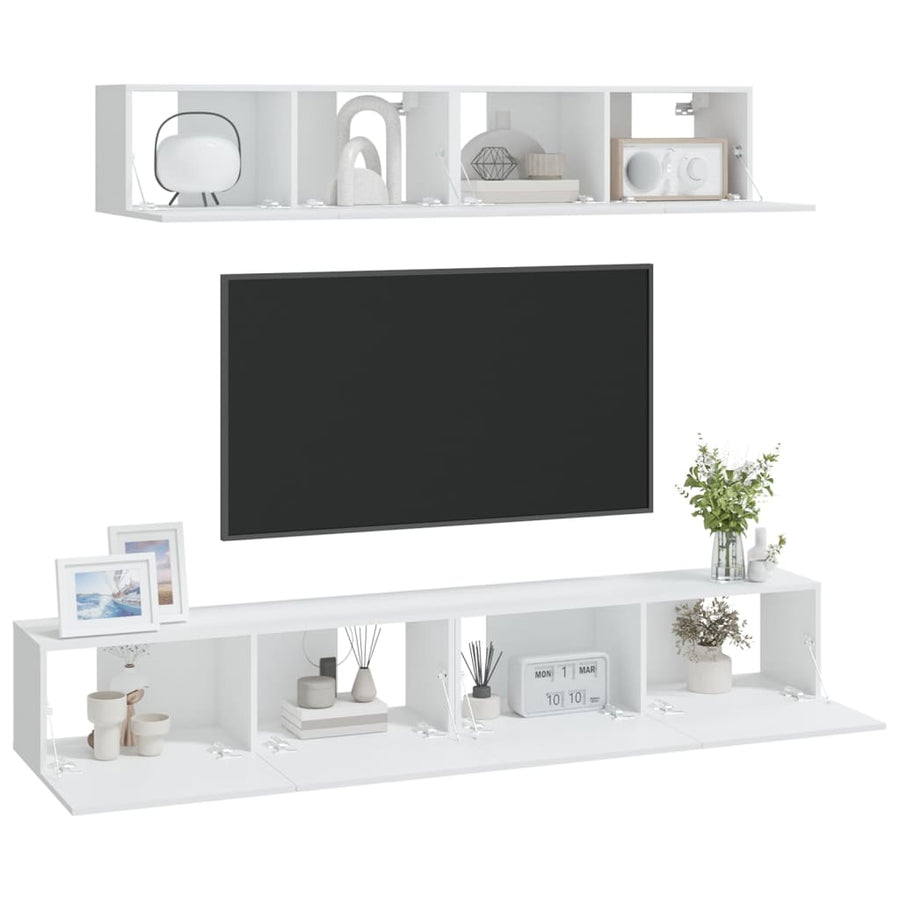 4-Delige Tv-Meubelset Bewerkt Hout 80 cm Wit