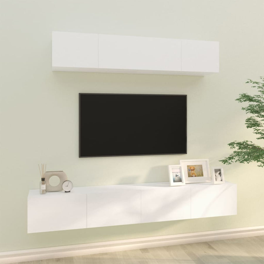 4-Delige Tv-Meubelset Bewerkt Hout 80 cm Wit