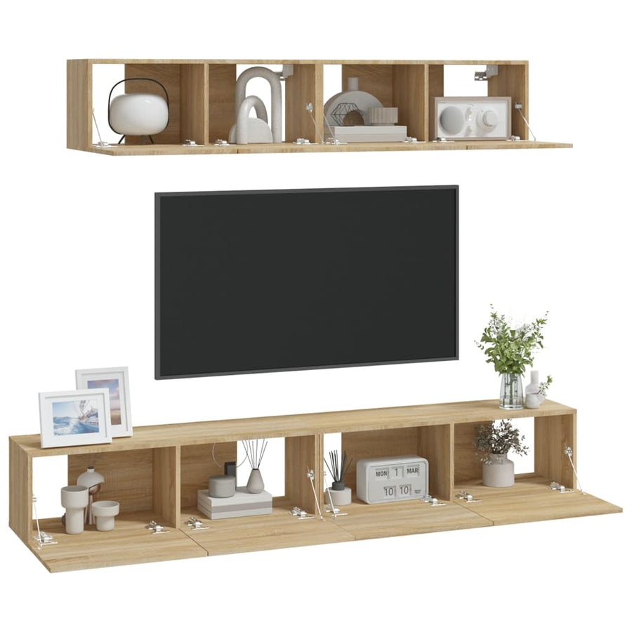 -Delige Tv-Meubelset Bewerkt Hout Kleurig 80 x 30 x 30 cm Sonoma eiken
