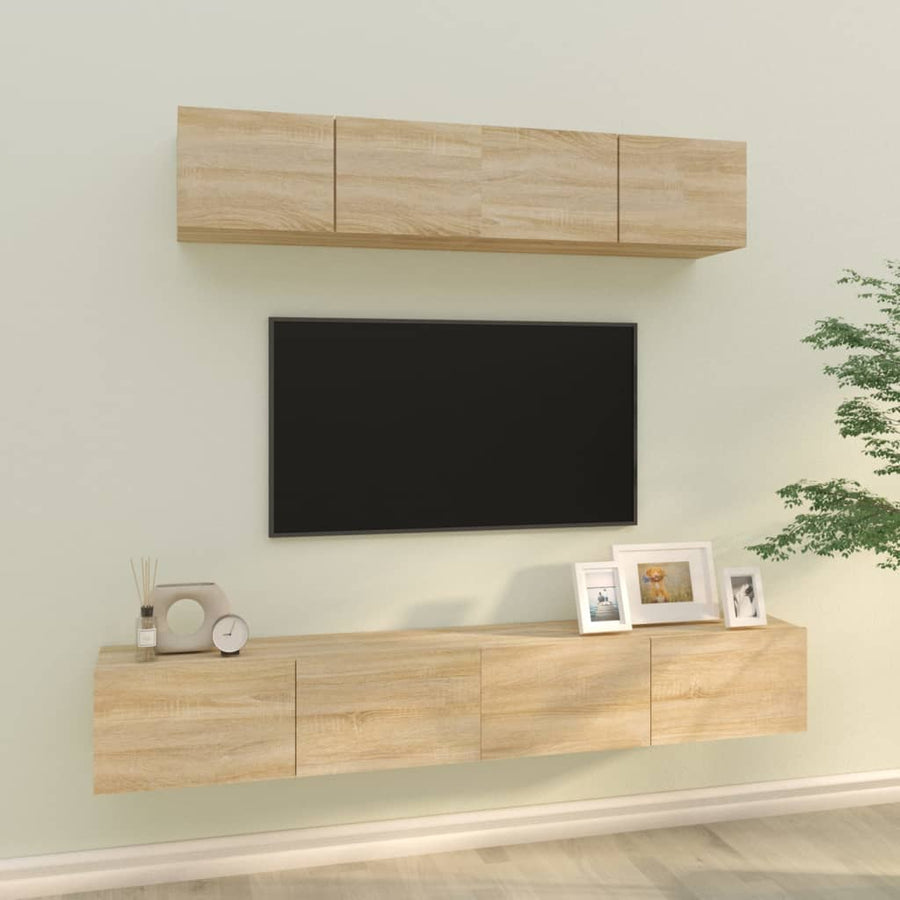 -Delige Tv-Meubelset Bewerkt Hout Kleurig 80 x 30 x 30 cm Sonoma eiken