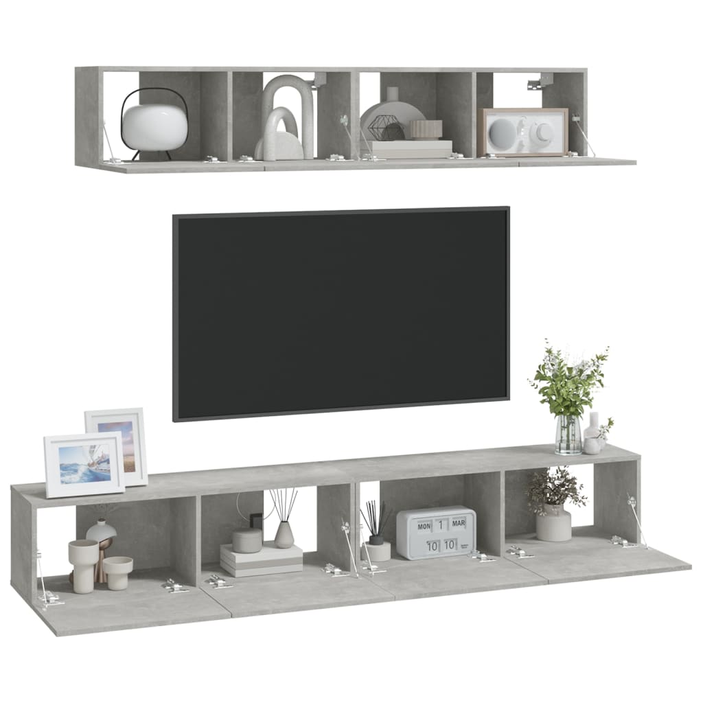 -Delige Tv-Meubelset Bewerkt Hout 80 x 30 x 30 cm Betongrijs