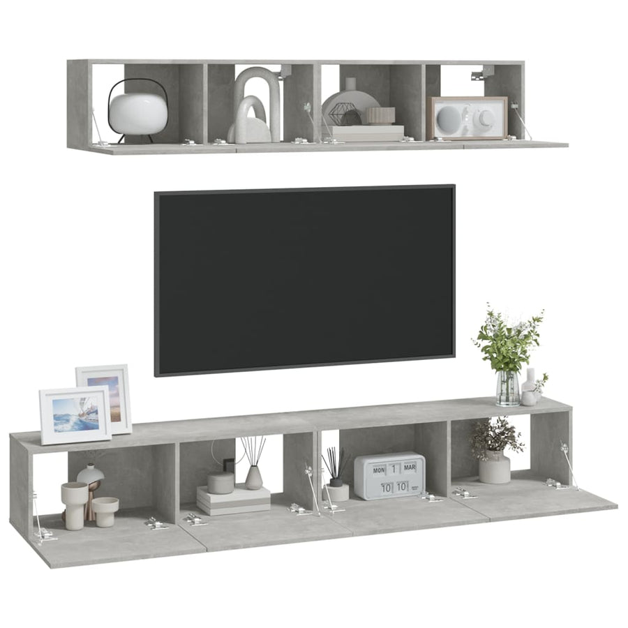 -Delige Tv-Meubelset Bewerkt Hout 80 x 30 x 30 cm Betongrijs