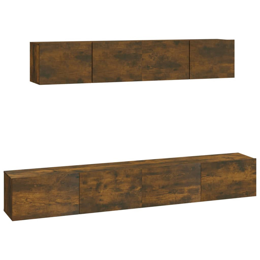 4-Delige Tv-Meubelset Bewerkt Hout Kleurig 80 x 30 x 30 cm Gerookt eiken