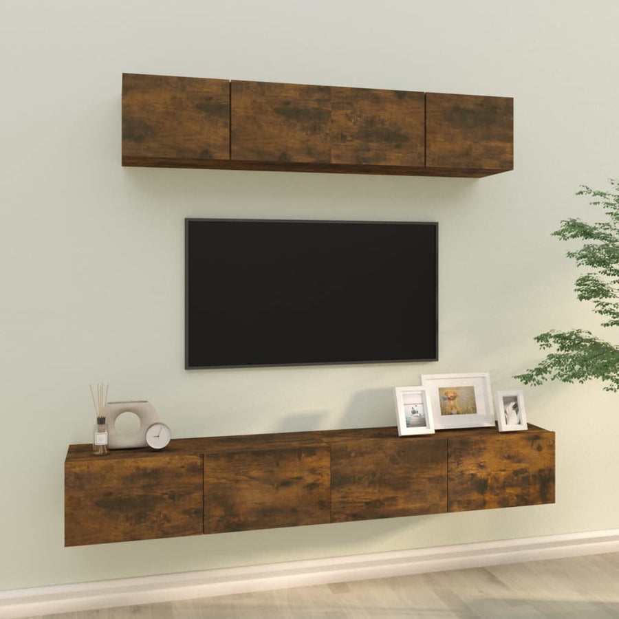 4-Delige Tv-Meubelset Bewerkt Hout Kleurig 80 x 30 x 30 cm Gerookt eiken