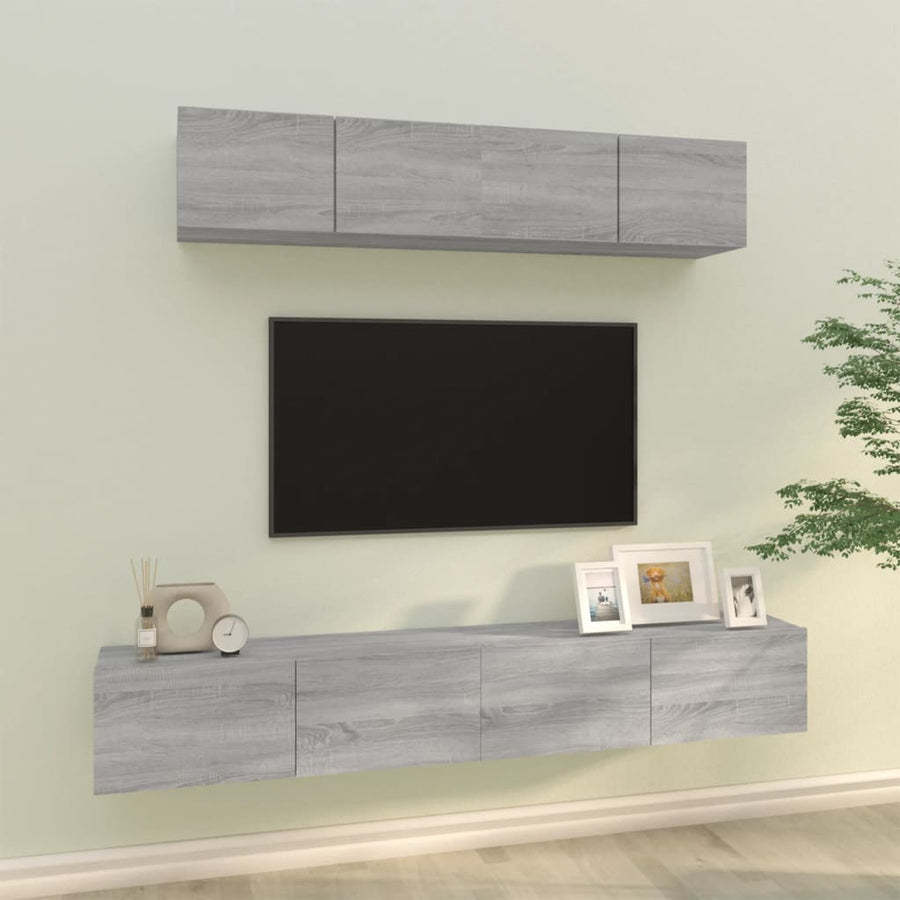 4-delige Tv-meubelset bewerkt hout grijs sonoma eikenkleurig