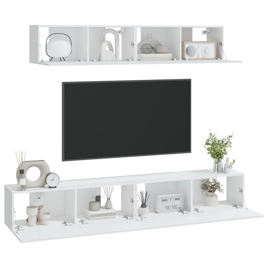 -Delige Tv-Meubelset Bewerkt Hout 100 x 30 x 30 cm Wit