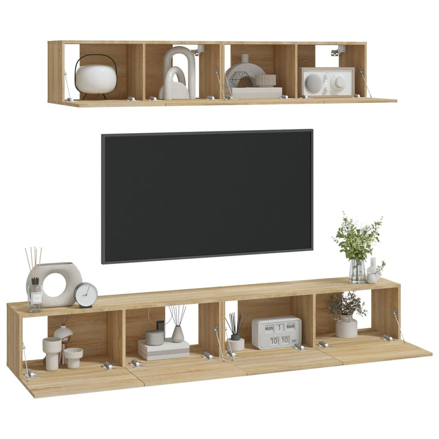 -Delige Tv-Meubelset Bewerkt Hout Kleurig 100 x 30 x 30 cm Sonoma eiken
