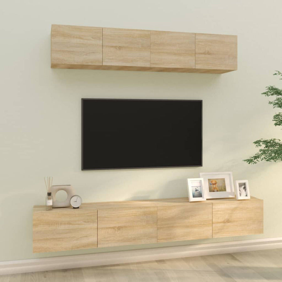 -Delige Tv-Meubelset Bewerkt Hout Kleurig 100 x 30 x 30 cm Sonoma eiken