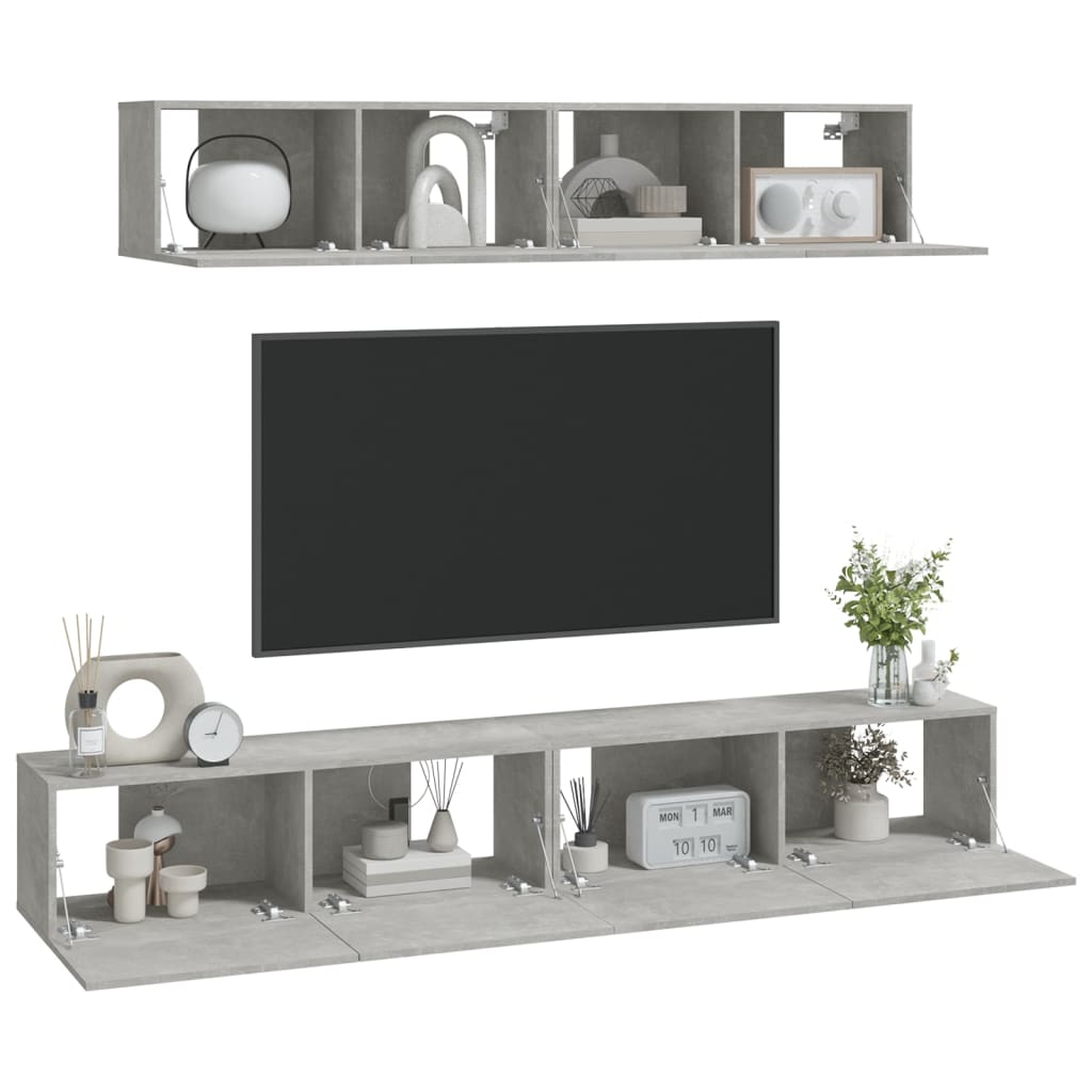 -Delige Tv-Meubelset Bewerkt Hout 100 x 30 x 30 cm Betongrijs