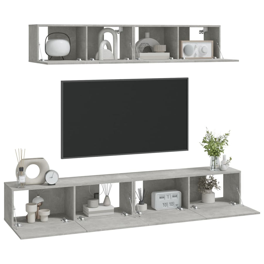 -Delige Tv-Meubelset Bewerkt Hout 100 x 30 x 30 cm Betongrijs