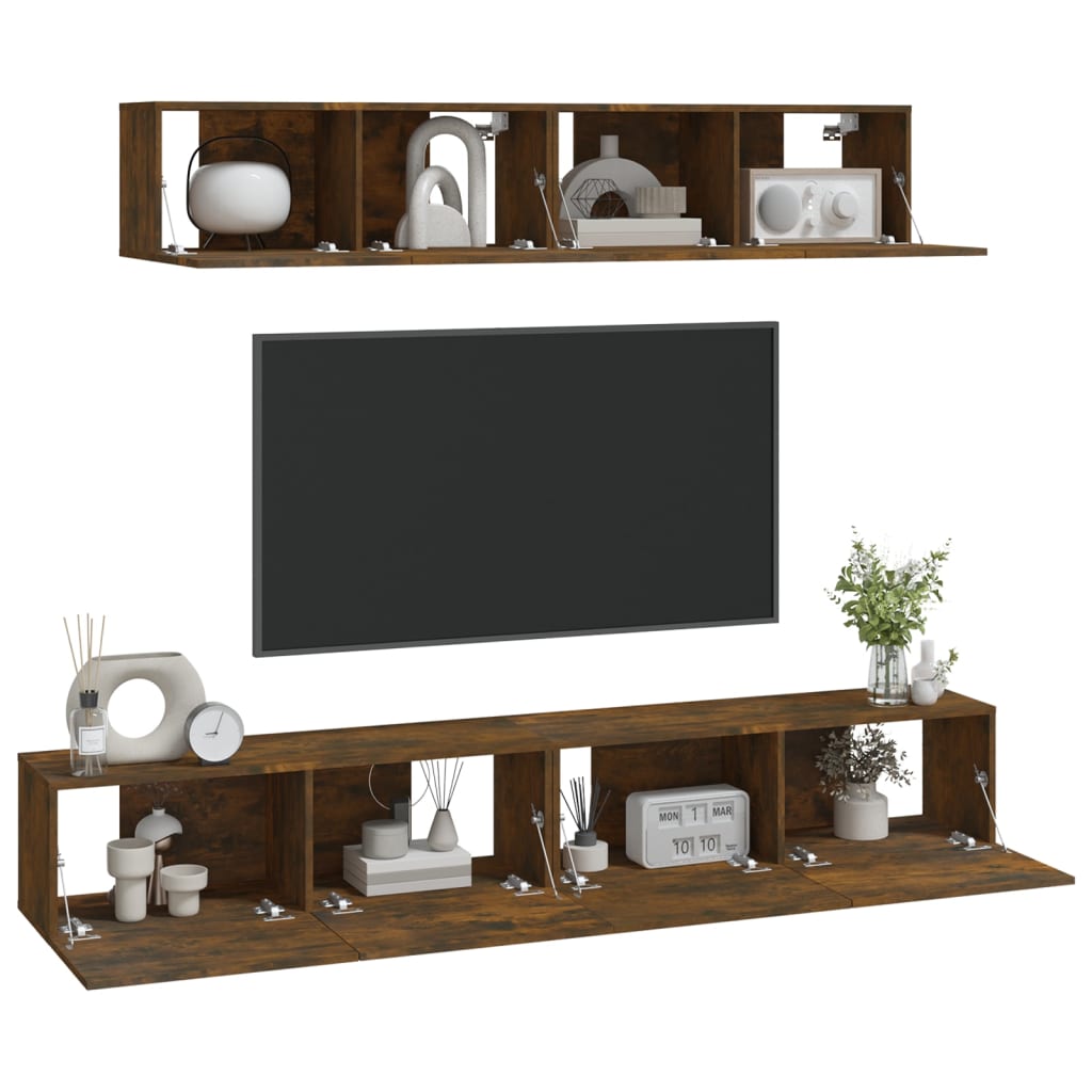 -Delige Tv-Meubelset Bewerkt Hout Kleurig 100 x 30 x 30 cm Gerookt eiken