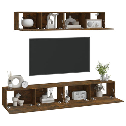 -Delige Tv-Meubelset Bewerkt Hout Kleurig 100 x 30 x 30 cm Gerookt eiken