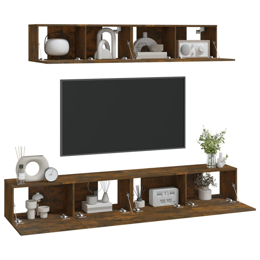 -Delige Tv-Meubelset Bewerkt Hout Kleurig 100 x 30 x 30 cm Gerookt eiken