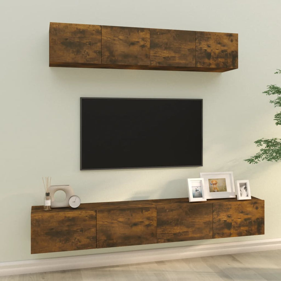 -Delige Tv-Meubelset Bewerkt Hout Kleurig 100 x 30 x 30 cm Gerookt eiken
