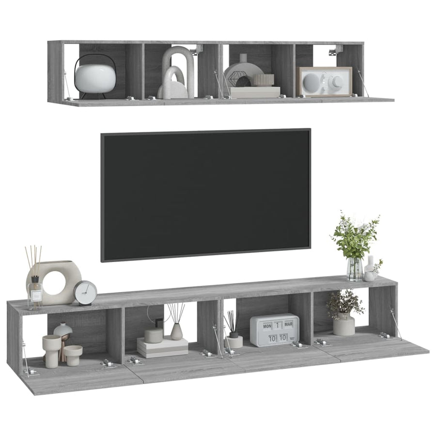 -Delige Tv-Meubelset Bewerkt Hout Eikenkleurig 100 x 30 x 30 cm Grijs sonoma