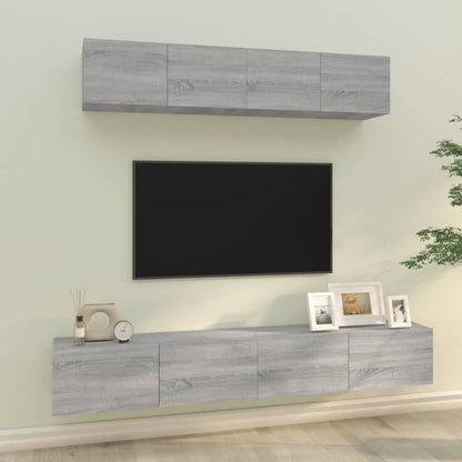 -Delige Tv-Meubelset Bewerkt Hout Eikenkleurig 100 x 30 x 30 cm Grijs sonoma