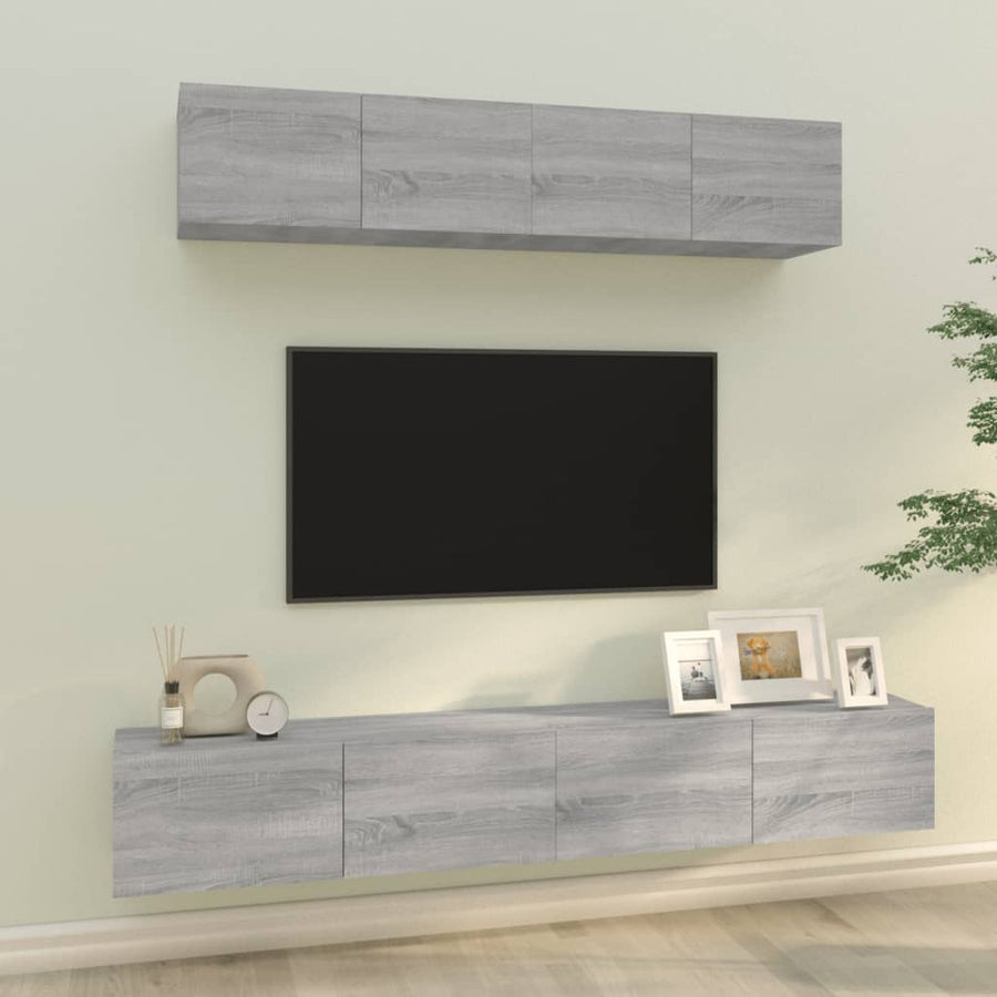 -Delige Tv-Meubelset Bewerkt Hout Eikenkleurig 100 x 30 x 30 cm Grijs sonoma