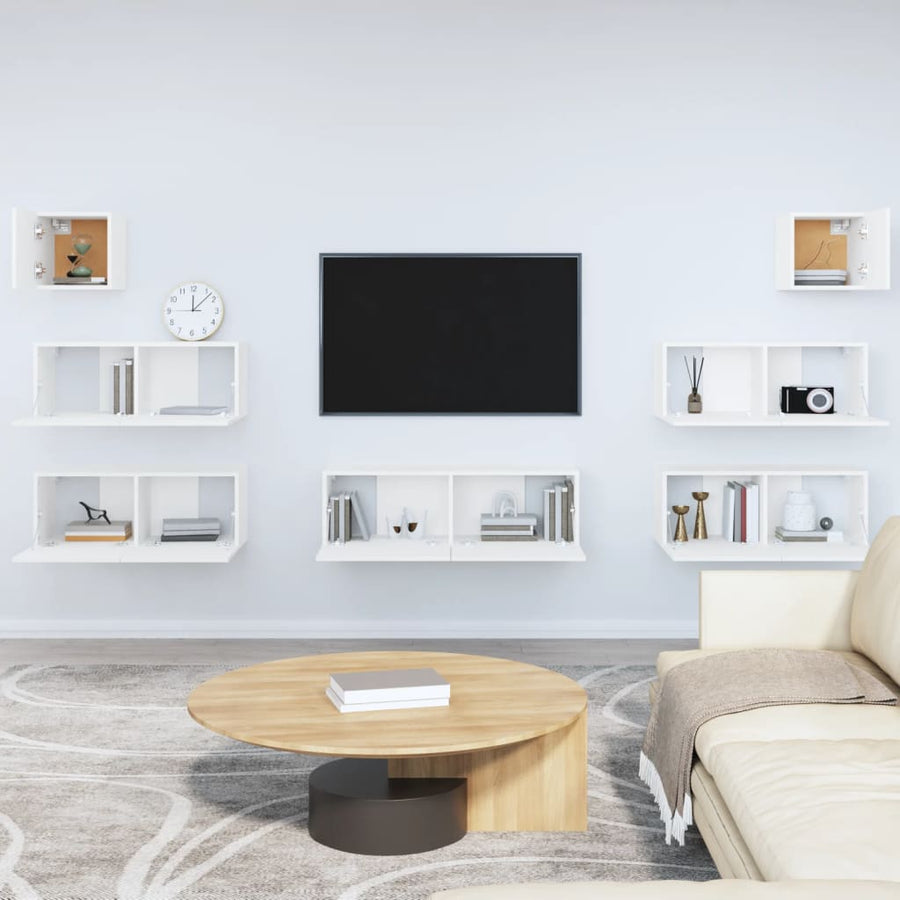-Delige Tv-Meubelset Bewerkt Hout Wit